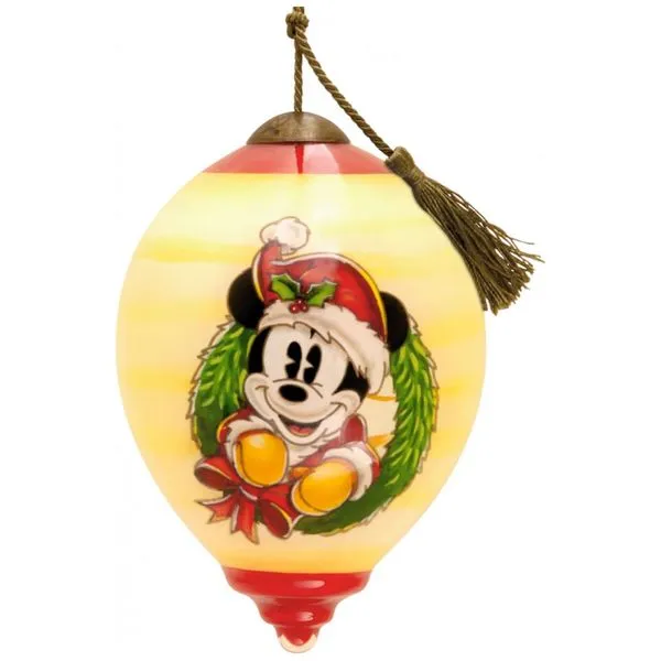 Enfeite de Natal Hallmark Disney Ne'Qwa Art Mickey Mouse em Vidro Soprada Pintado à Mão com Cordão Ajustável, 5,7 x 8,3 x 5,7 cm