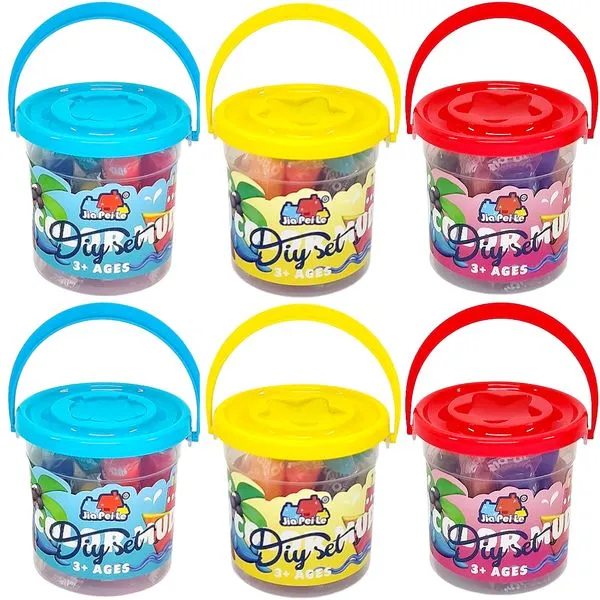 Kit 6 Mini Baldes de Massinhas com 54 Massinhas + Acessórios