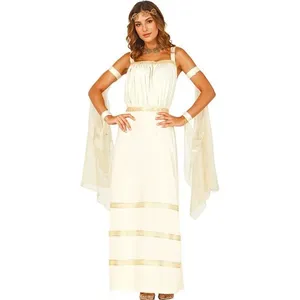 Deusa Grega Fantasia Vestido Romano Mitologia Longo Com Veu M / BEGE