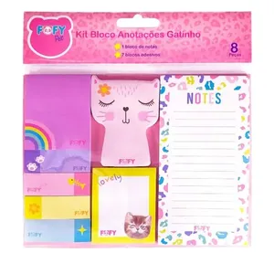 KIT ANOTAÇÕES DE GATINHO COM 8 PEÇAS PARA ANOTAÇÕES - FOFY