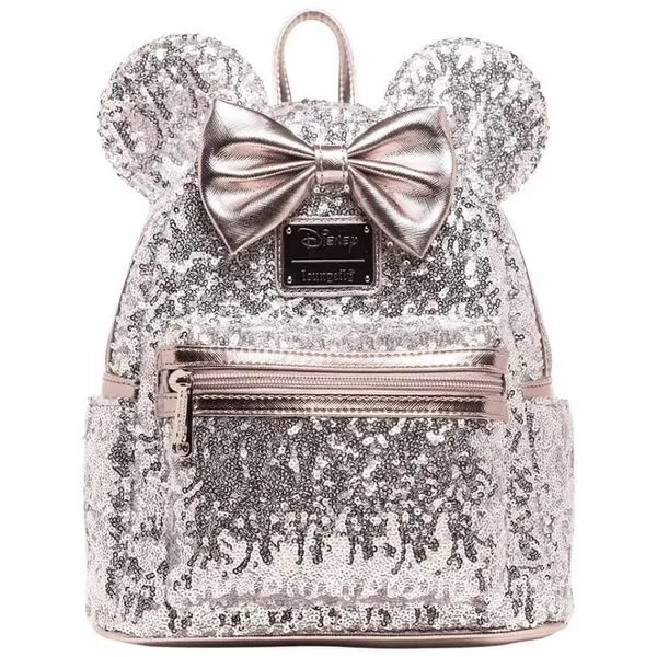 Mochila Escolar Infantil Loungefly Disney Minnie Mouse para Crianças a Partir de 6 Anos, Prateada 110v