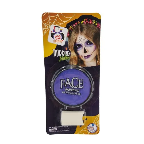 Tinta para Pintura Facial Roxo Horror Make com Esponja – Halloween e Maquiagem Artística