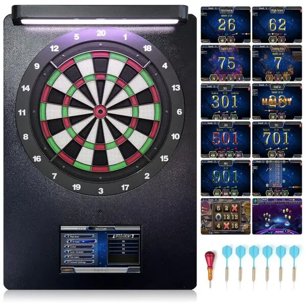 Jogo de Dardos Eletrônico, 6 Dardos, 336 Modos de Jogo e 300 Variações de Pontuação com Alvo de Nylon Clássico para até 4 Jogadores, Willdarts