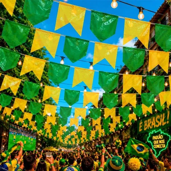 Varal Bandeirinha Plástico Verde Amarelo 10 Metros Brasil Copa do Mundo Festa Junina Decoração