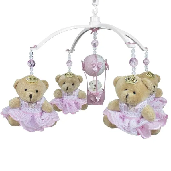 Móbile Musical Ursinha Princesa e Balão Rosa