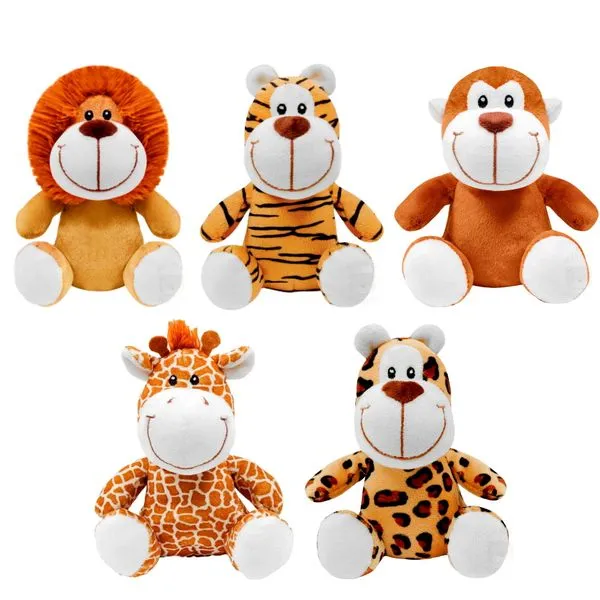 5 Pelúcias para Decorar o Quarto do Bebê Nichos Leão Girafa Tigre Macaco e Onça