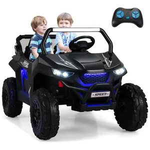 Carro Elétrico Infantil, Jeep com Controle Remoto, 2 Lugares, Suspensão de Mola, Partida Suave, Música via Bluetooth e FM, 12V, Olakids, Preto 110v