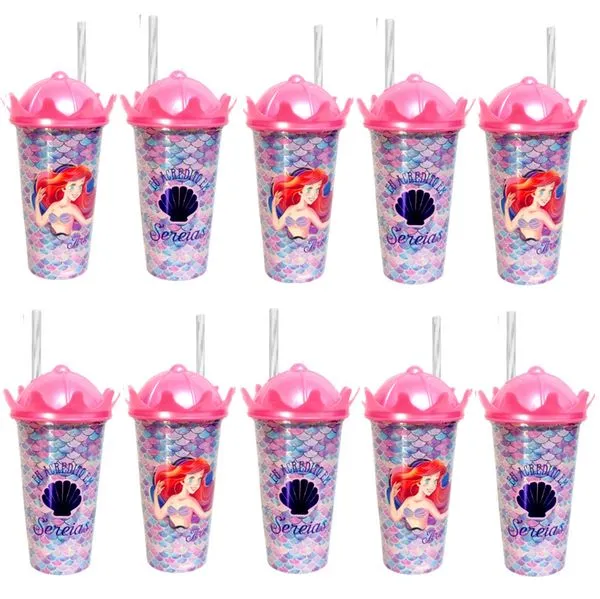 20 Copos Ariel Pequena Sereia Festa Infantil Decoração Lembrancinha p/ Sacola Surpresa
