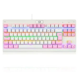 Teclado Mecânico Gamer Redragon Dark Avenger, RGB, Switch Blue, ABNT2, TKL, Branco e Rosa Único / Branco