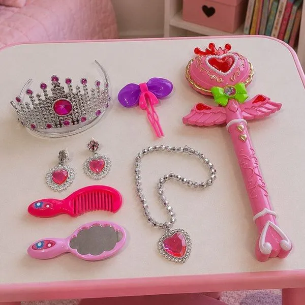 Kit Brinquedo Infantil Princesa Varinha Coroa Rosa Encantado