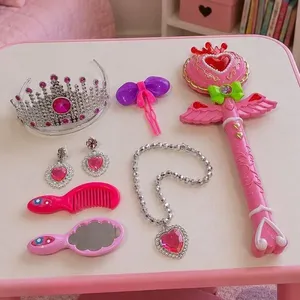 Kit Brinquedo Infantil Princesa Varinha Coroa Rosa Encantado