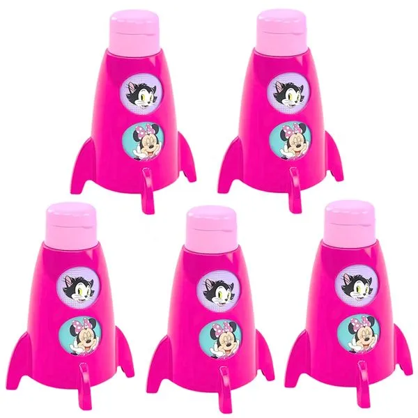 5 Garrafas Foguete Minnie Rosa Astronauta p/ Sacolinha Surpresa Aniversário