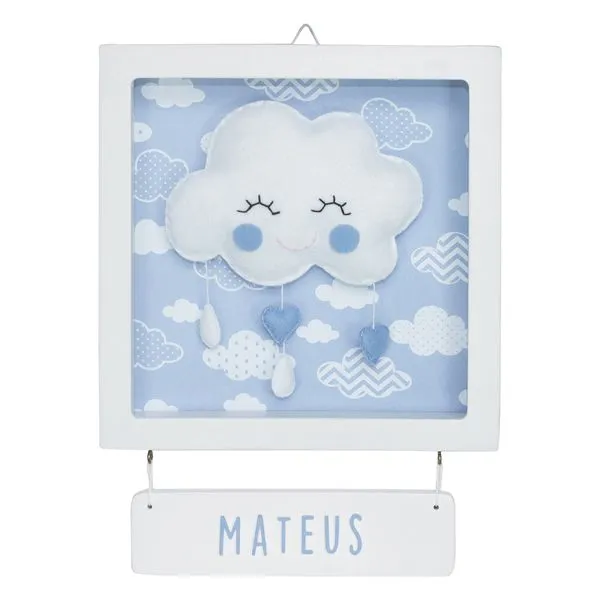 Porta Maternidade Quadro Acrílico Chuva de Amor Azul