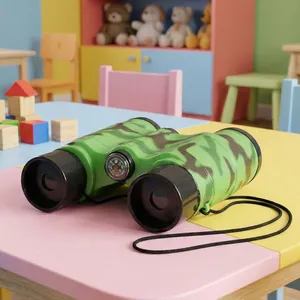 Brinquedo Binóculo Bússola Cordão Infantil Camuflado Militar Verde