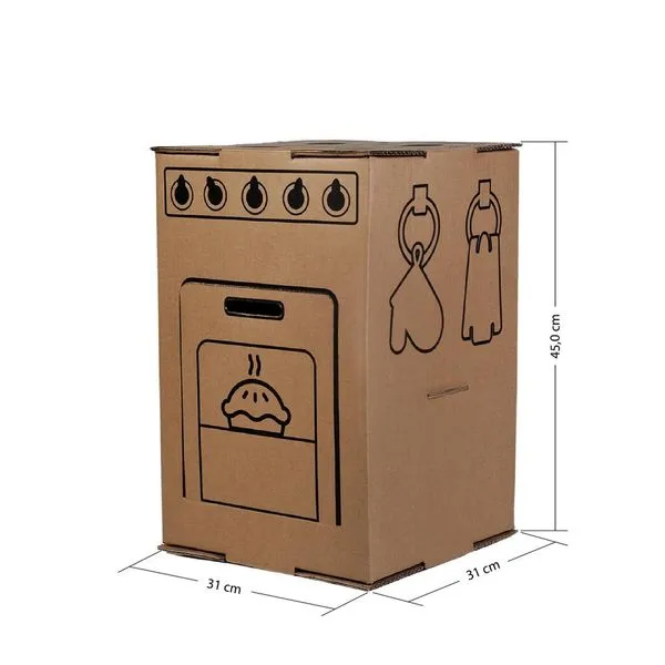 Faz de conta - Fogão de Papelão - Marrom - Eu Amo Papelão - Mazurky