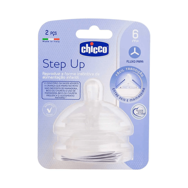 Bico para Mamadeira Chicco Step Up Redondo +6 meses Fluxo Papa Silicone 2 Unidades