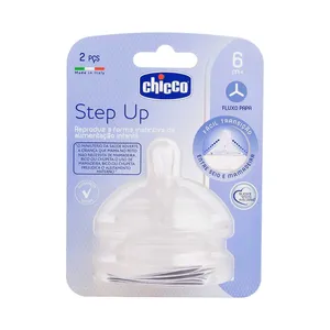 Bico para Mamadeira Chicco Step Up Redondo +6 meses Fluxo Papa Silicone 2 Unidades