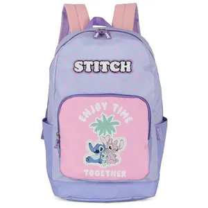 Mochila de Costas Luxcel Stitch Flores Roxo Único