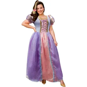 Fantasia Rapunzel Plus Size Vestido Princesa Adulta de Luxo Com Tiara Lilás
