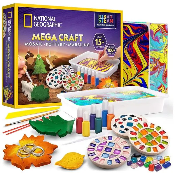 Mega Kit Artes & Artesanato – Brinquedo Educativo STEM, 3-em-1 Criatividade para Crianças, Presente Criativo, National Geographic