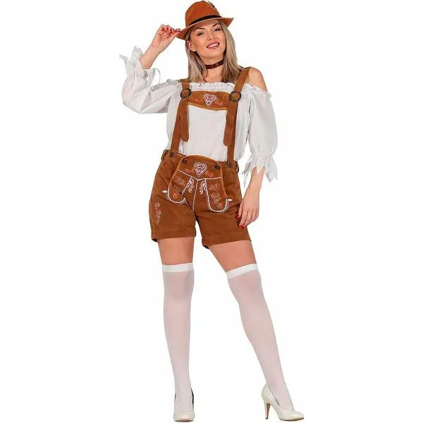 Fantasia Oktoberfest Feminina de Luxo Macacão Alemã Marrom M / Marrom