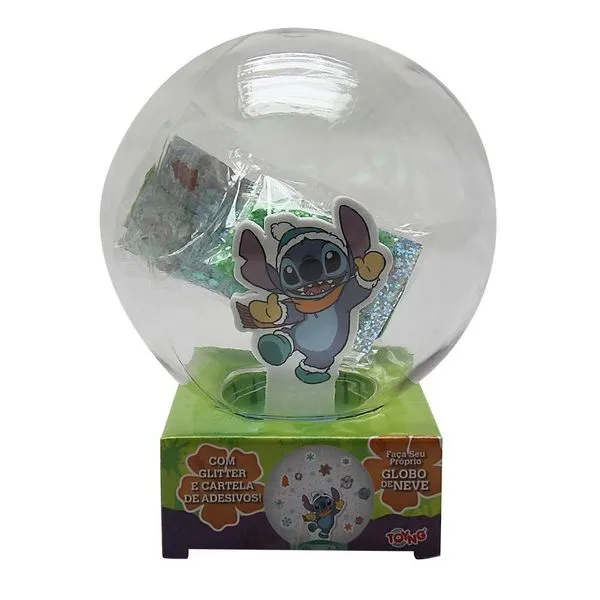 Brinquedo Globo De Neve Stitch Monte E Decore Com Glitter E Adesivos Toyng