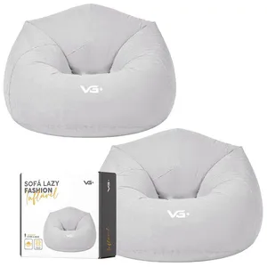 Kit 2 Poltrona Inflável Puff Lazy Fashion Aveludado Assento Pufe VG Plus Cinza