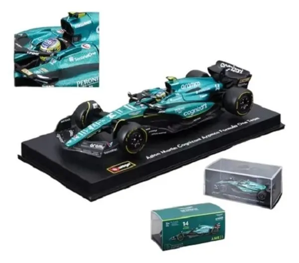 Miniatura Metal 1/43 C/ Piloto Caixa Acrilica Formula 1 Aston Martin AMR23 Fernando Alonso 14 – Burago