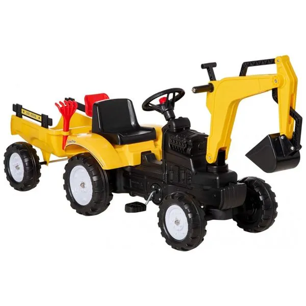 Escadeira Infantil com Buzina e Reboque Destacável, 6 Rodas, Aosom, Amarelo 110v