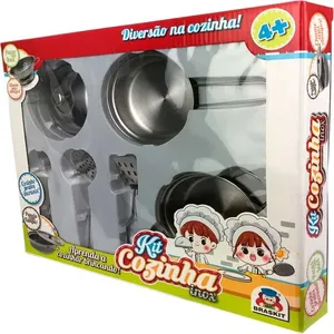 Brinquedo Kit Cozinha 6 Peças Em Inox, Braskit, Frigideira Panelinha e Utensílios Crianças +4 Anos