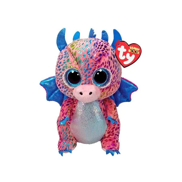 Pelúcia Ty Beanie Boos Flint – Dragão Colorido com Asas Azuis, Escamas Arco-Íris e Olhos Brilhantes – 16cm com Selo Inmetro – Ideal para Presentear
