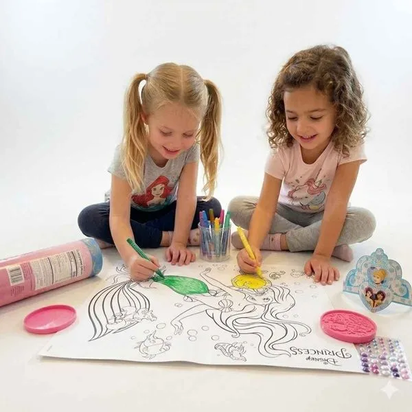 Kit De Atividades Princesas Disney Original, Toyng, Com Telas Para Pintar, Carimbos, Canetinha
