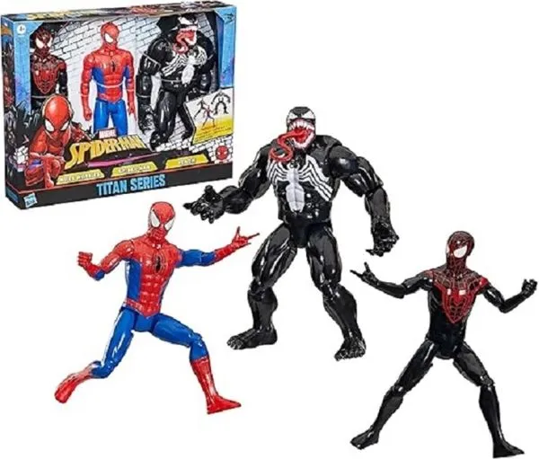 Spider-Man Titan Series Pack Deluxe C/ 3 Bonecos Articulados 30 Cm – Miles Morales, Venom e Homem Aranha - Hasbro
