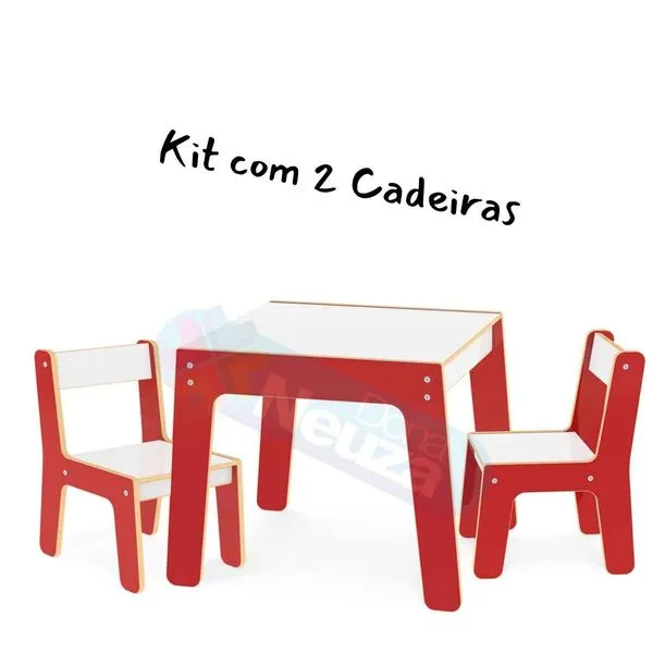Conjunto Mesa Com 2 Cadeiras De Madeira Infantil, Junges, Várias Cores, Crianças Até 40Kg Vermelho