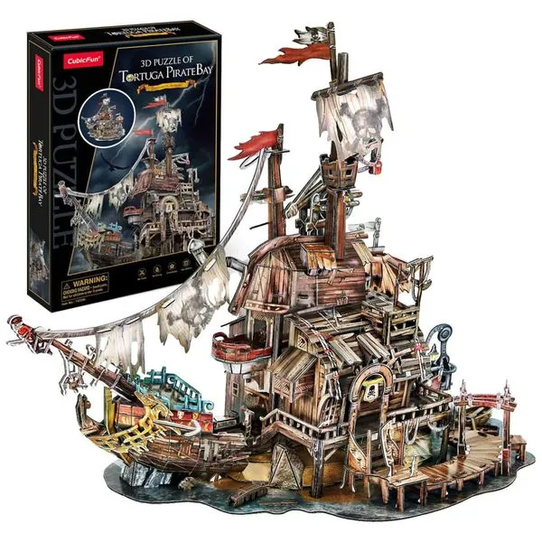 Quebra Cabeças 3D para Adultos, Tema Casa dos Piratas Navio Naufrágio com 218 Peças, CubicFun T-3940, Marrom