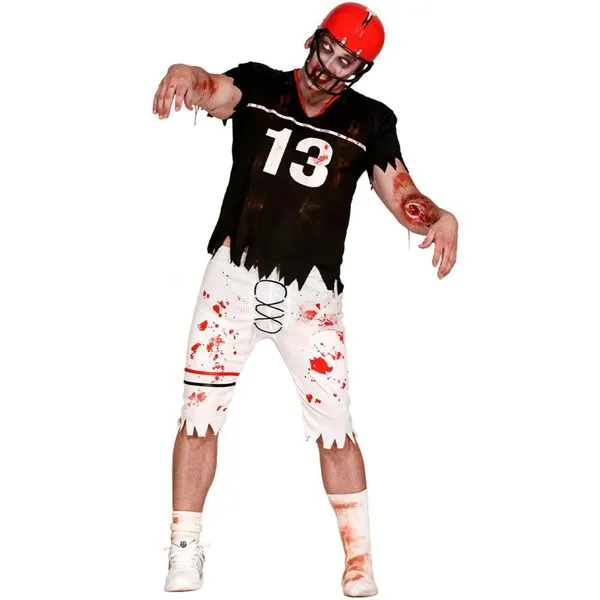 Fantasia Futebol Americano de Halloween Zumbi Masculino Adulto Com Sangue G / Preto
