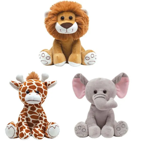 3 Pelúcias Infantis Leão Girafa e Elefante para Decoração de Quarto do Bebê Buba