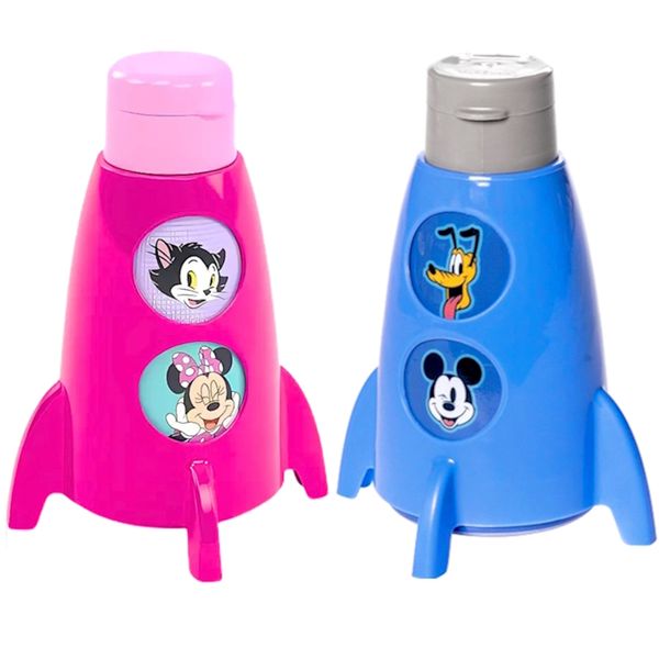 2 Garrafinhas de Foguete do Mickey e da Minnie Infantis Plasútil Original