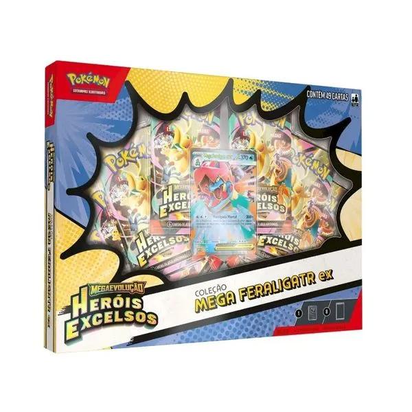 Pokémon TCG Box Mega Feraligatr Ex Herois Excelsos Copag