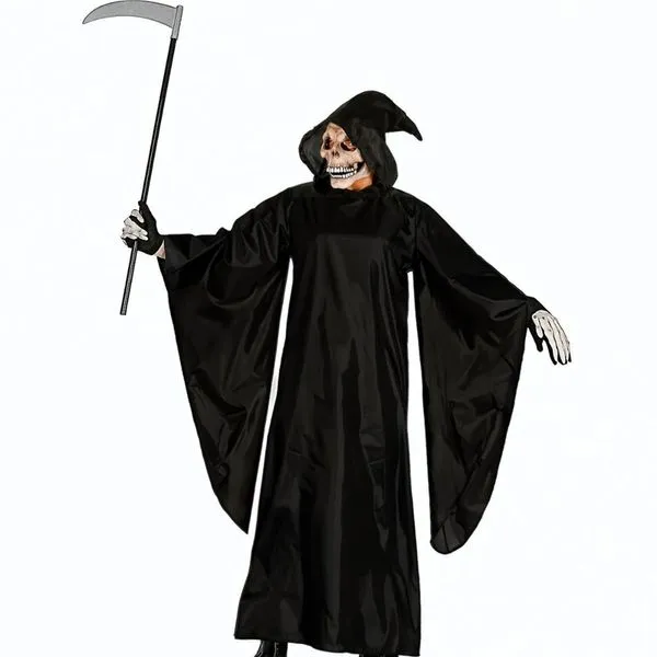 Fantasia Morte de Halloween Masculina Adulta Túnica Preta com Capuz G / Preto