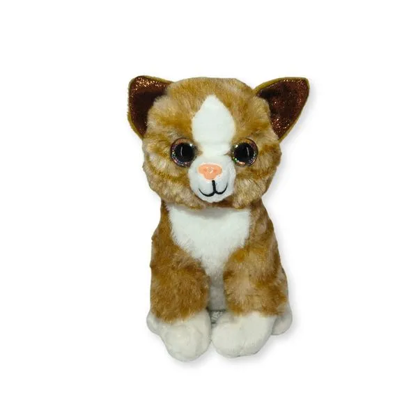 Gatinho Tigrado Marrom De Pelúcia Com Olhos Brilhantes