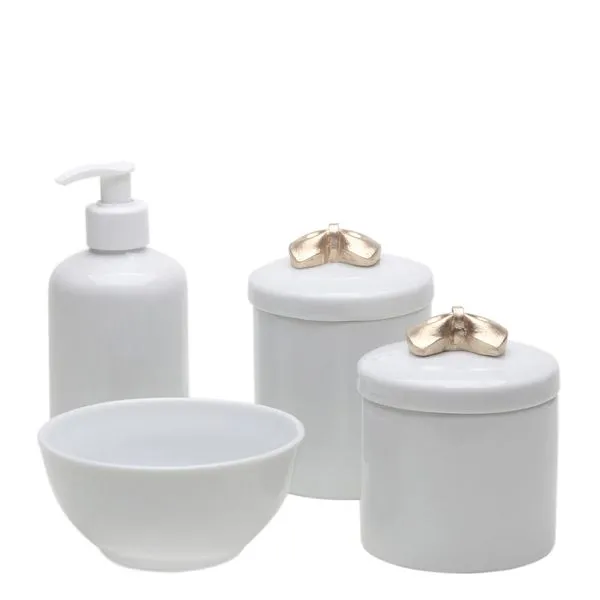 Potes, Molhadeira e Porta Álcool-Gel Lacinho Dourado