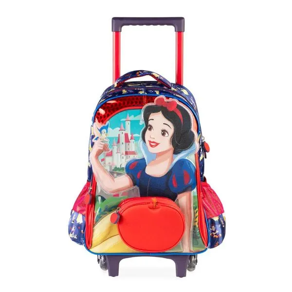 Mochila de Rodinha Infantil Feminina Branca de Neve Disney Azul U / Azul escuro