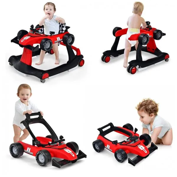 Andador Infantil Interativo 4 em 1 com Sons, Luzes e Atividades, HONEY JOY, Vermelho 110v