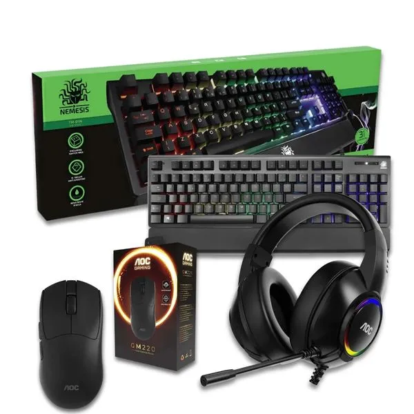 Kit Gamer Completo RGB Mouse 8000DPI Teclado Mecânico Headset