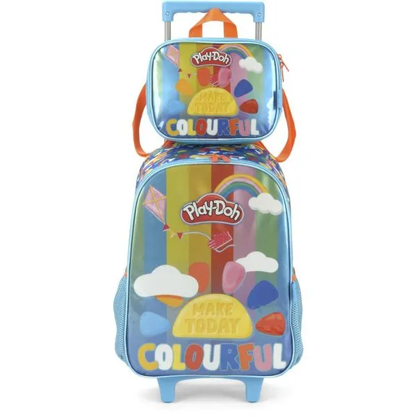Kit Mochila de Rodinhas e Lancheira Luxcel Play Doh Azul Único