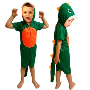 Fantasia Dinossauro Infantil de Luxo Kigurumi Curta Com Capuz Zíper e Rabo M / VERDE