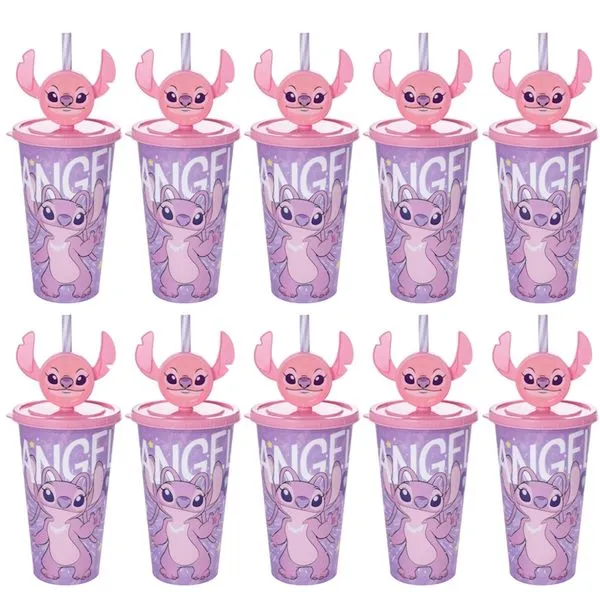 10 Copos Angel Stitch c/ Orelha Festa Infantil Lembrancinha