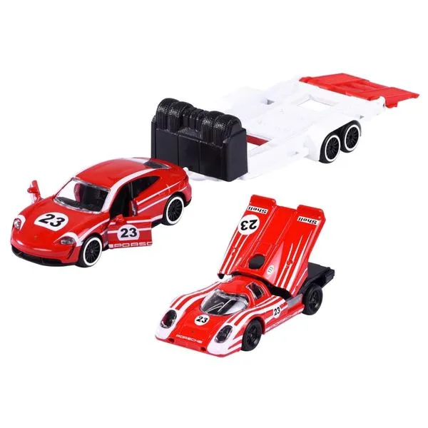 Miniatura Porsche Taycan Turbo S e Porsche 917 c/ Prancha 1/64 Majorette 212053112