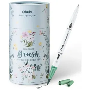 Conjunto de Canetas Artisticas 60 Cores com Pontas Duplas, Pincel Fino à Base de Água para Crianças e Adultos, Ohuhu, Branca
